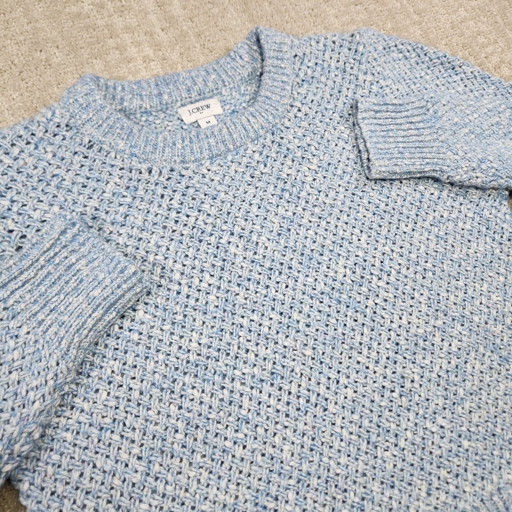 J Crew Sweater Women Medium Chunky Honeycomb Knit Blue Crewneck Preppy Academia‎
